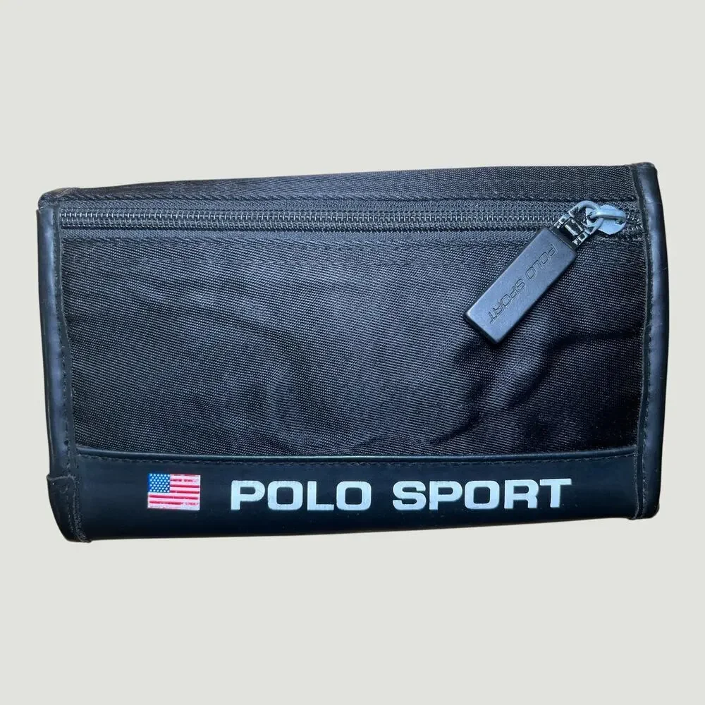 Vintage Polo Sport Ralph Lauren nylon trifold wallet in black.